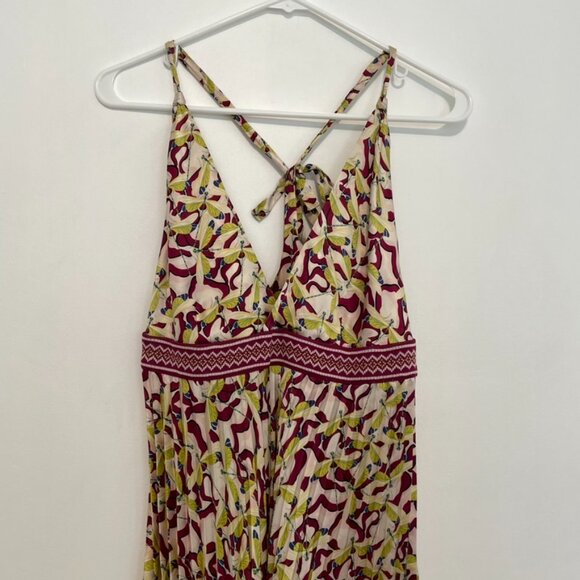 AMERICAN RETRO Pink Berry Green Dragonfly Bug Satin 100% SILK Fit & Flare Dress - Picture 3 of 16